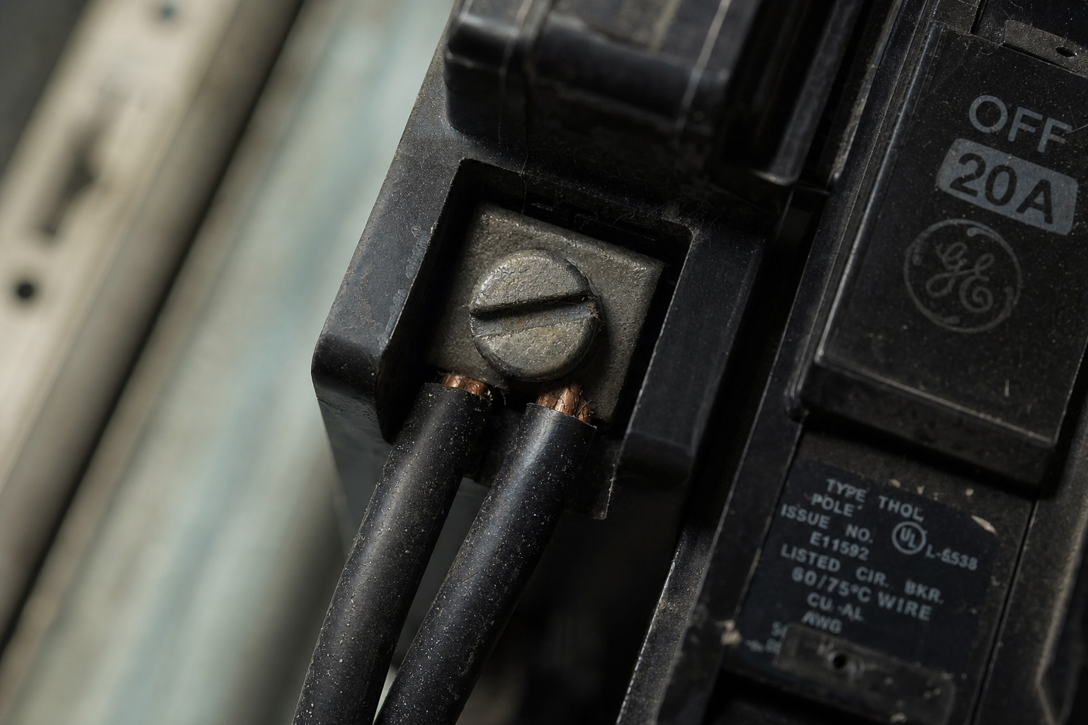 Open electrical panel showing two conductors connected to one breaker terminal. The image supports the article's explanation of how double tapped breakers appear during inspection.