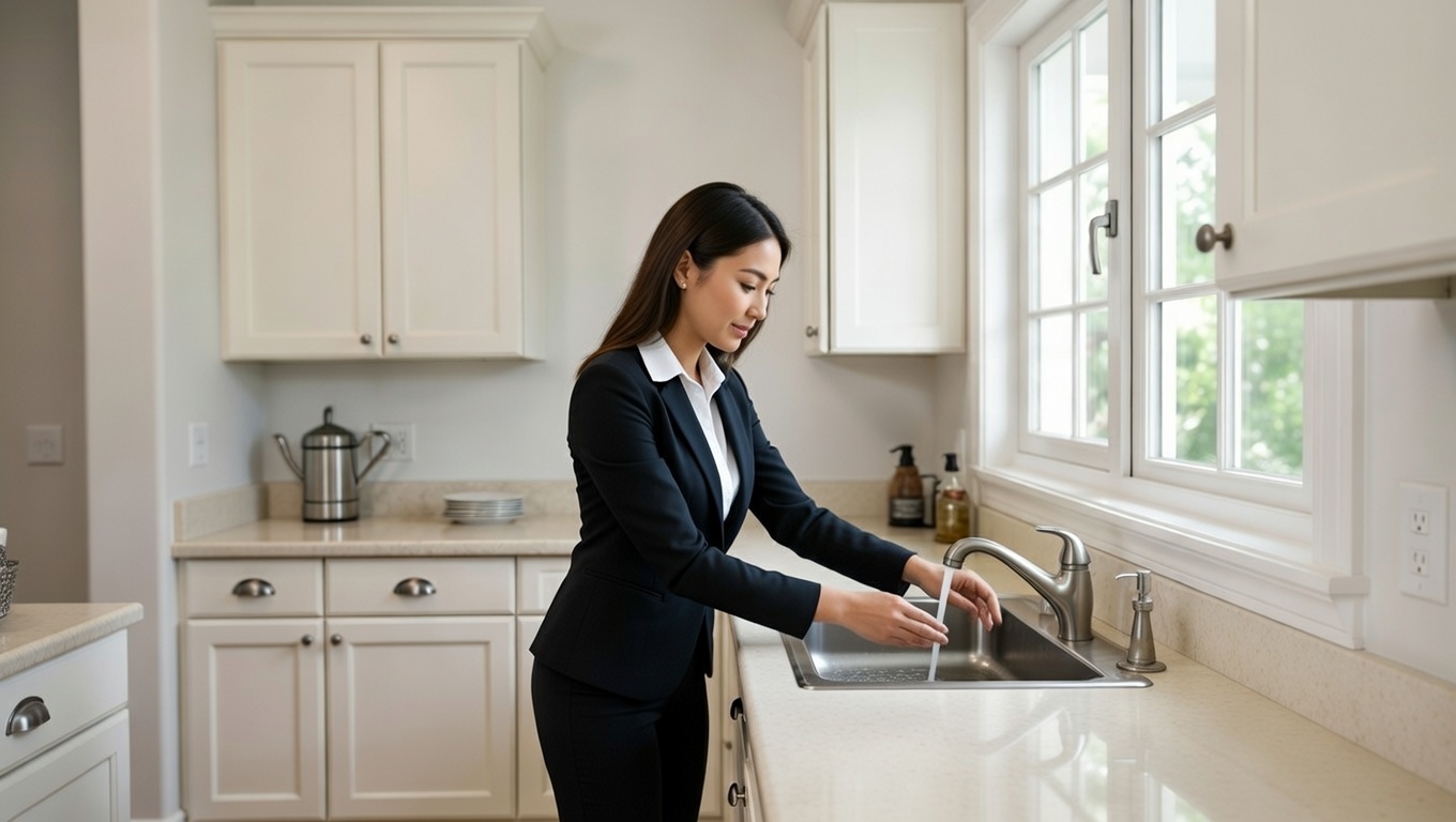real estate agent testing water pressure